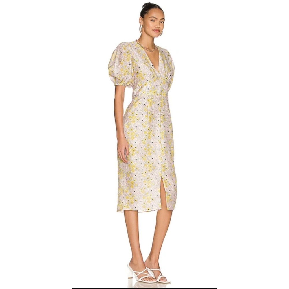 Mink Pink Midi Dress Women Mitta Linen Button Down Floral Preppy Size Small
